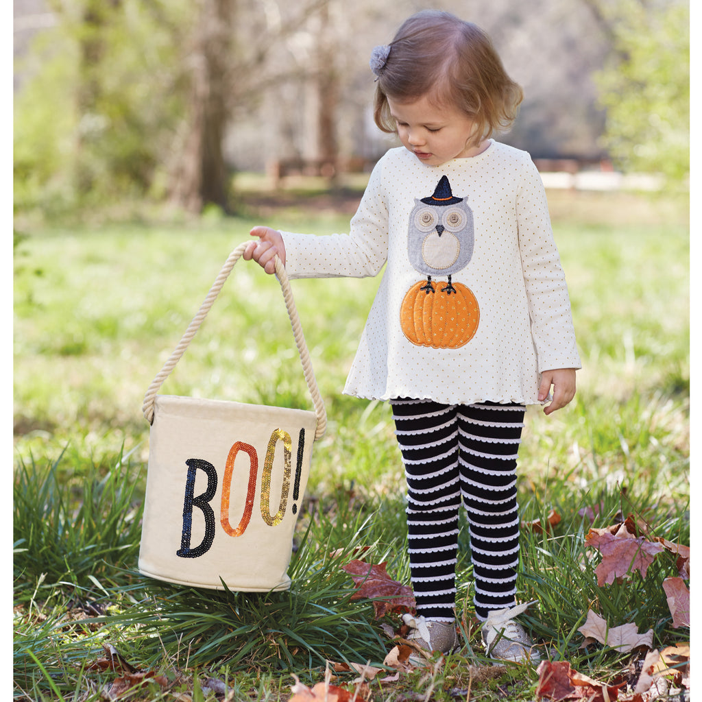 Mud Pie Little Girls' Halloween Owl Pumpkin Long Sleeve Tunic Set