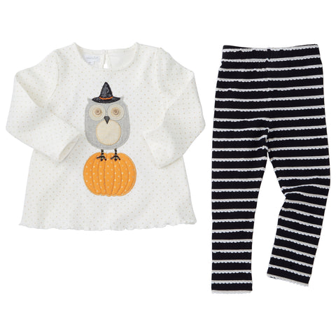 Image of Mud Pie Little Girls' Halloween Owl Pumpkin Long Sleeve Tunic Set