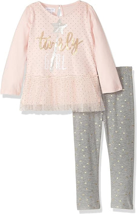 Mud Pie Baby Girl Twirly Girl Ruffle Long Sleeve Two Piece Tunic and Legging Set