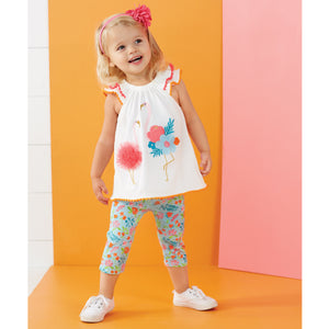 Mud Pie Baby Girl Floral Flamingo 2-Piece Capris Set