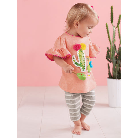 Image of Mud Pie Baby Girl Cactus Tunic And Capri Short Sleeve Two Piece