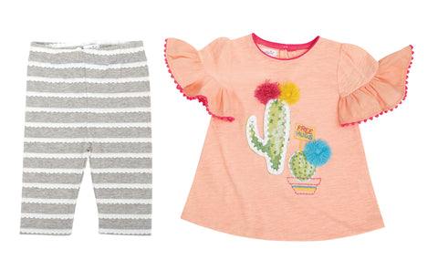 Image of Mud Pie Baby Girl Cactus Tunic And Capri Short Sleeve Two Piece