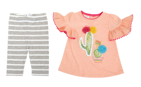 Mud Pie Baby Girl Cactus Tunic And Capri Short Sleeve Two Piece