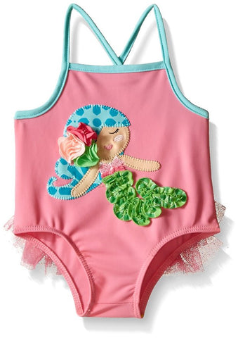Image of Mud Pie Baby Girl Mermaid Pink Swimsuit