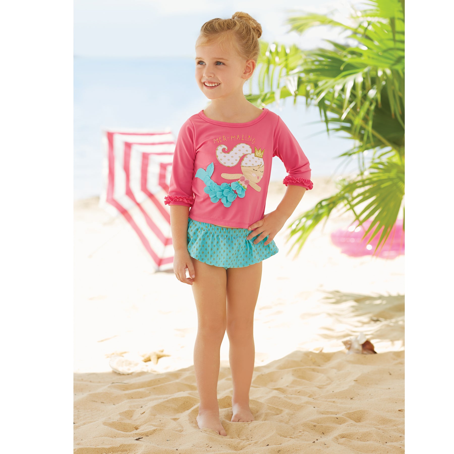 Mud Pie Baby Girl Mermaid Rash Guard & Bikini Set
