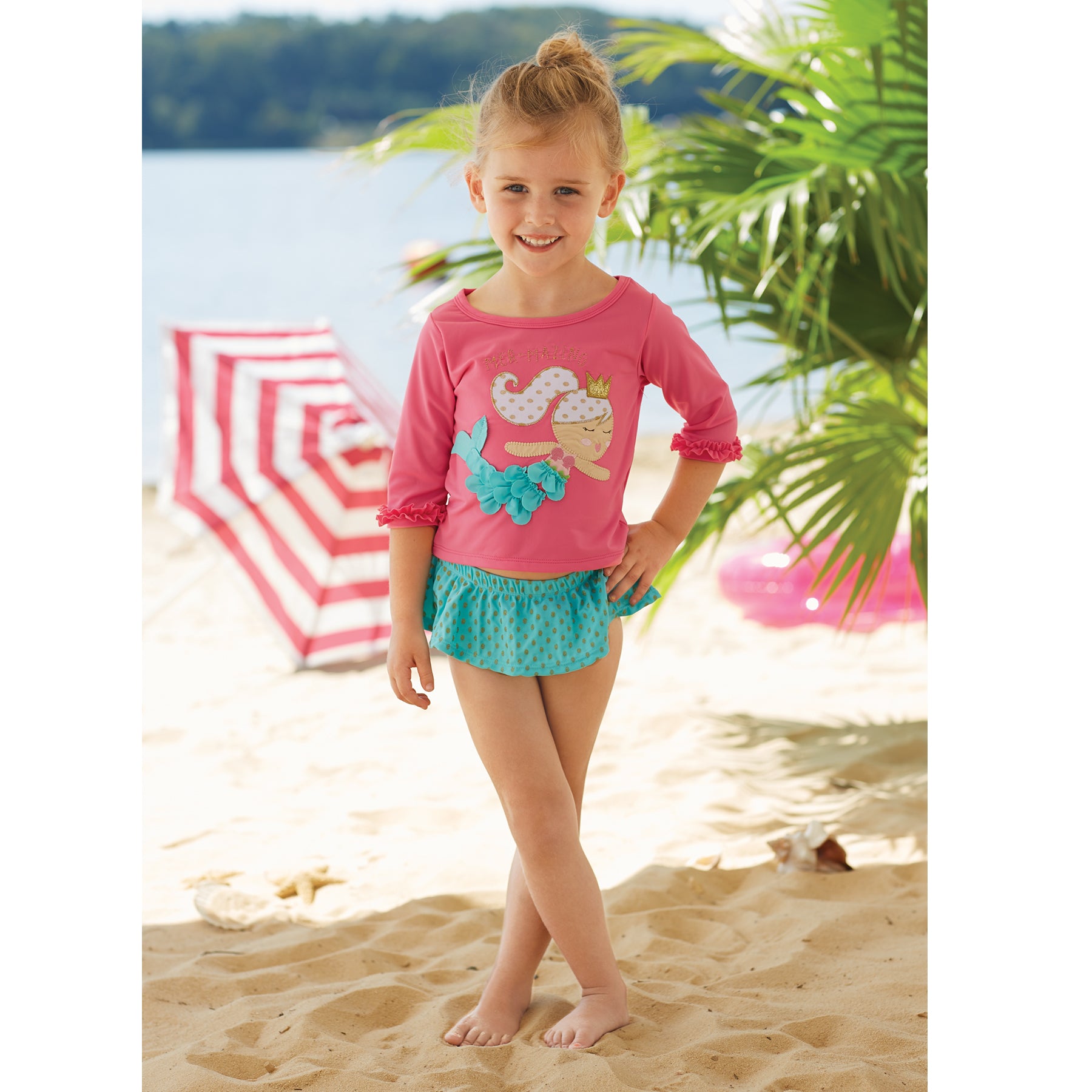 Mud Pie Baby Girl Mermaid Rash Guard & Bikini Set