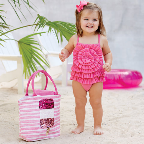 Image of Mud Pie Baby Girl Pink Ruffle 1pc Swimsuit