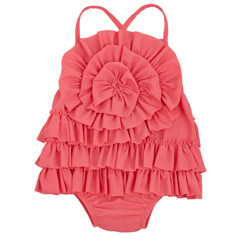 Image of Mud Pie Baby Girl Pink Ruffle 1pc Swimsuit