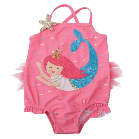 Image of Mud Pie Baby Girls Mermaid One Piece Swimsuit