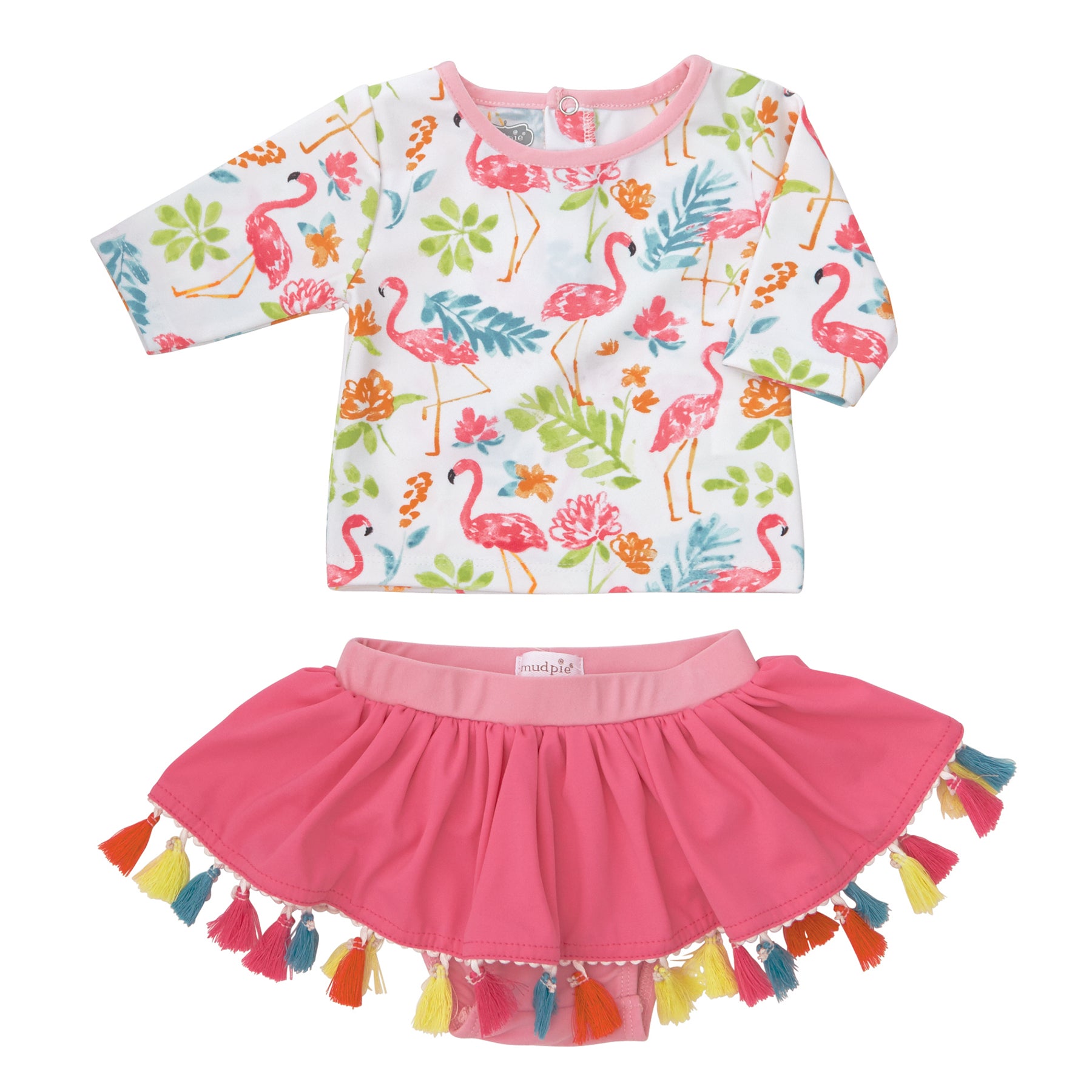Mud Pie Baby Girl Floral Flamingo Rash Guard Swim Set