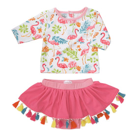 Mud Pie Baby Girl Floral Flamingo Rash Guard Swim Set