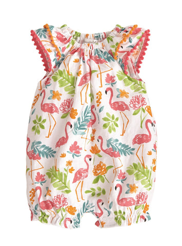 Image of Mud Pie Baby Girl Summer Flamingo Floral Bubble Romper