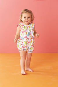 Mud Pie Baby Girl Summer Flamingo Floral Bubble Romper