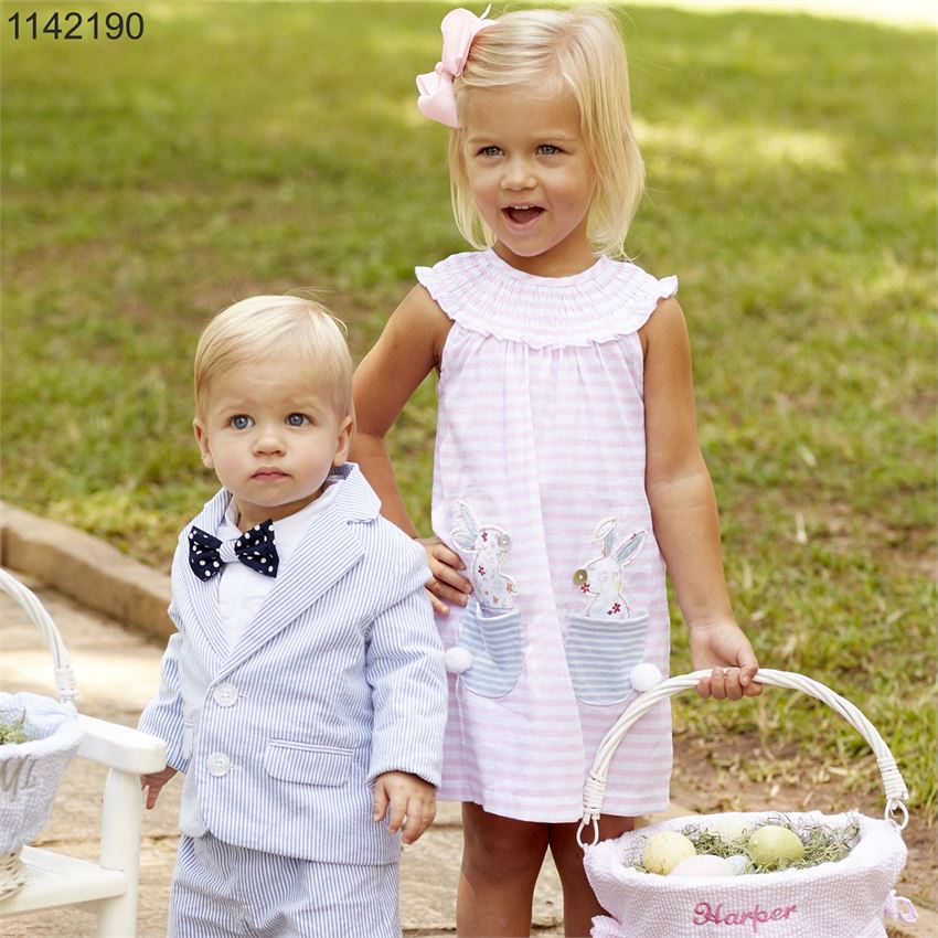 Mud Pie Baby Girl Easter Bunny Pocket Dress