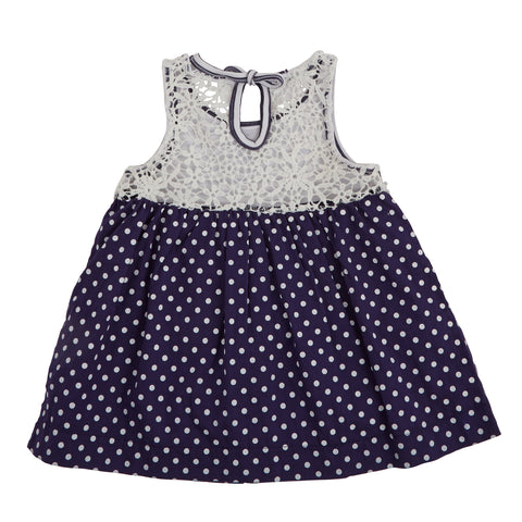 Image of Mud Pie Baby Girl Daisy Navy Striped Polka Dot Dress