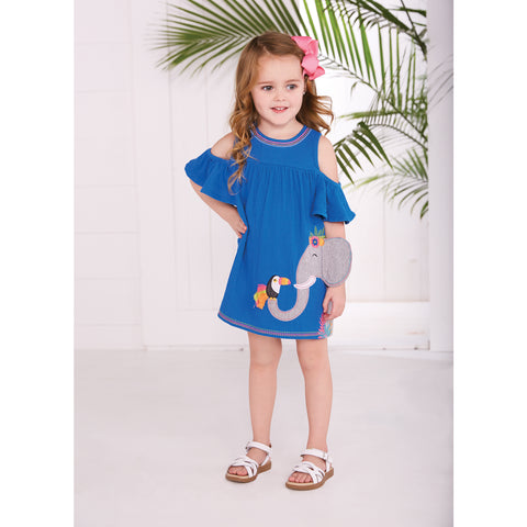 Image of Mud Pie Little Girl Elephant Cold Shoulder Casual Dress