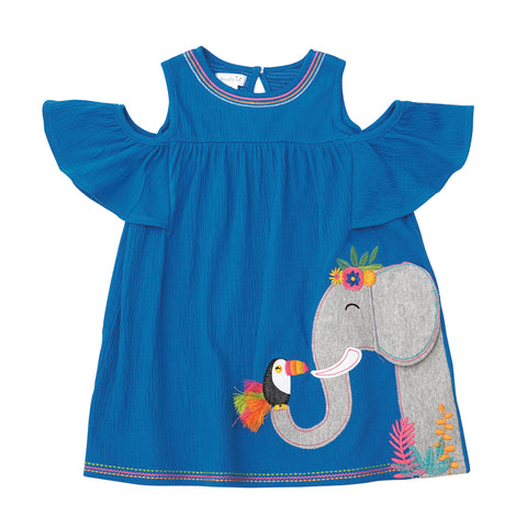 Image of Mud Pie Little Girl Elephant Cold Shoulder Casual Dress
