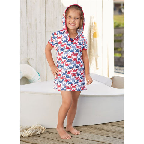 Image of Mud Pie Little Girl Red White Blue Crab Print Swim Cover-Up