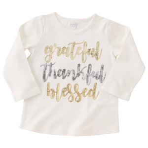 Mud Pie Liitle Girls' Thanksgiving Grateful Thankful Blessed Tee Top Shirt