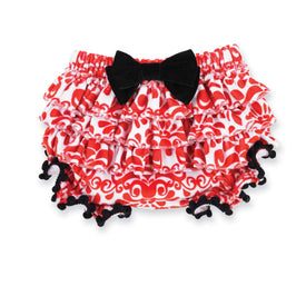 Mud Pie Baby Girl Christmas Red Damask Ruffle Flower Bloomers