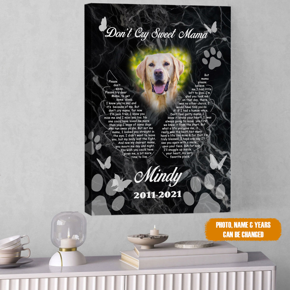 Personalized Pet Memorial Photo Canvas, Don't Cry Sweet Mama Canvas, Pet Sympathy Gifts, Dog Gifts, Dog Memorial Photo Gift