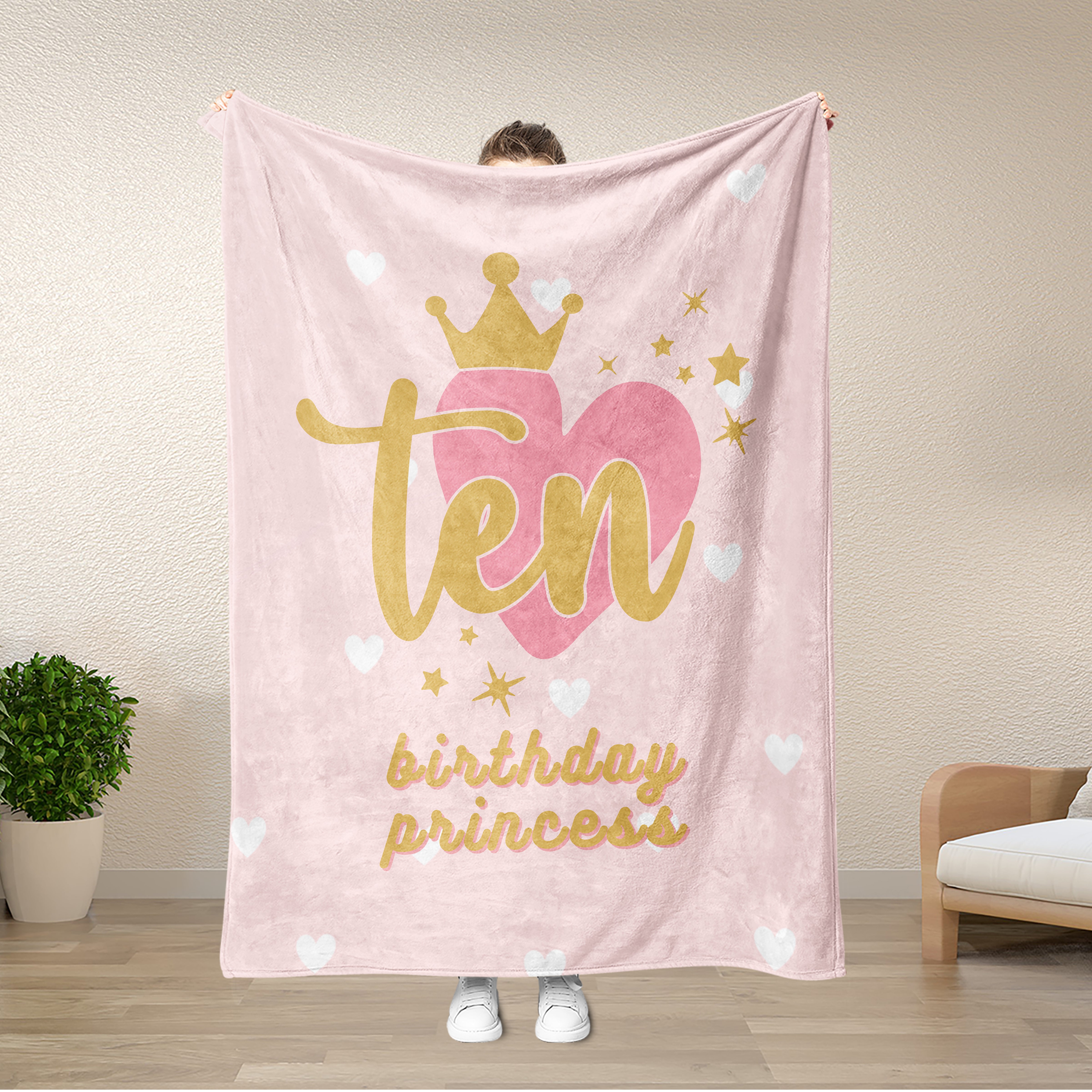 Personalized 10th Birthday Princess Blanket, Birthday Gift Blanket, Ten Birthday Blanket, Princess Birthday Blanket, Birthday Gift