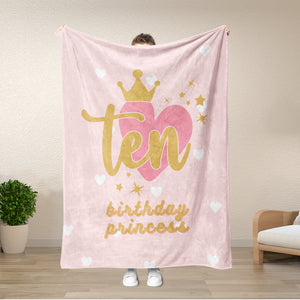 USA Printed Custom Birthday Blanket, 10th Birthday Princess Blanket, Adult Kids Blanket, Birthday Gift Blanket, Custom Blanket, Personalized Sherpa Blanket, Fleece Blanket for Girl for Daughter