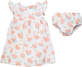 Mud Pie Baby Girl Pink Muslin Swan Dress