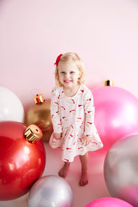 Mud Pie Little Girls' Holiday Christmas Pink Vintage Santa Dress