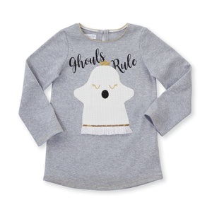 Mud Pie Girls' Halloween Long Sleeve Ghost Tunic Top Tee Shirt