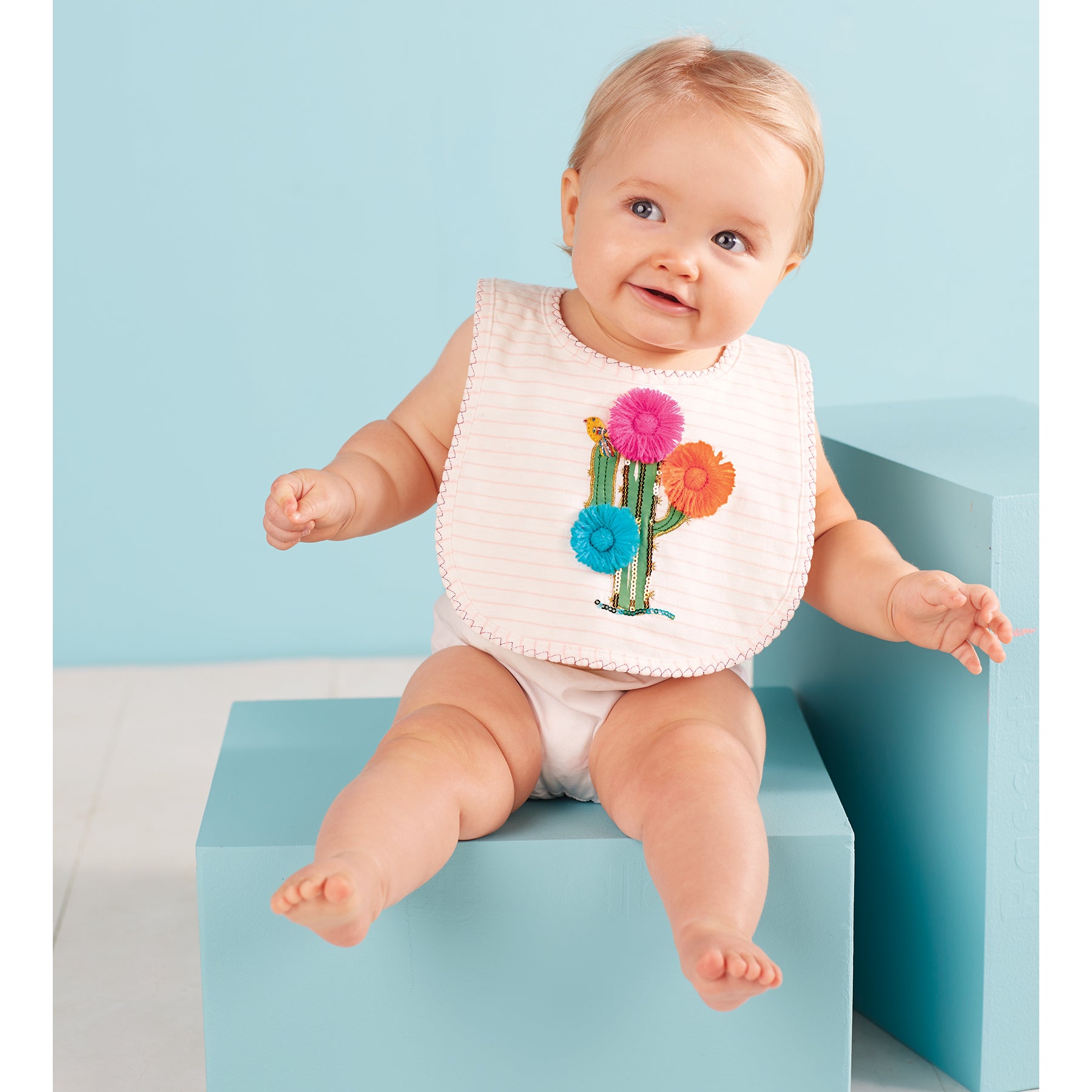 Mud Pie Baby Girl Cactus Flowers Feeding Bib