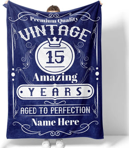 Personalized Vintage 15 Amazing Year Birthday Blanket, Custom 15th Birthday Blanket, Boy Birthday Blanket, Birthday Gift