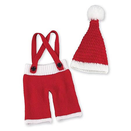 Image of Mud Pie Baby Girl Christmas Santa Knitted Suspender And Hat Set