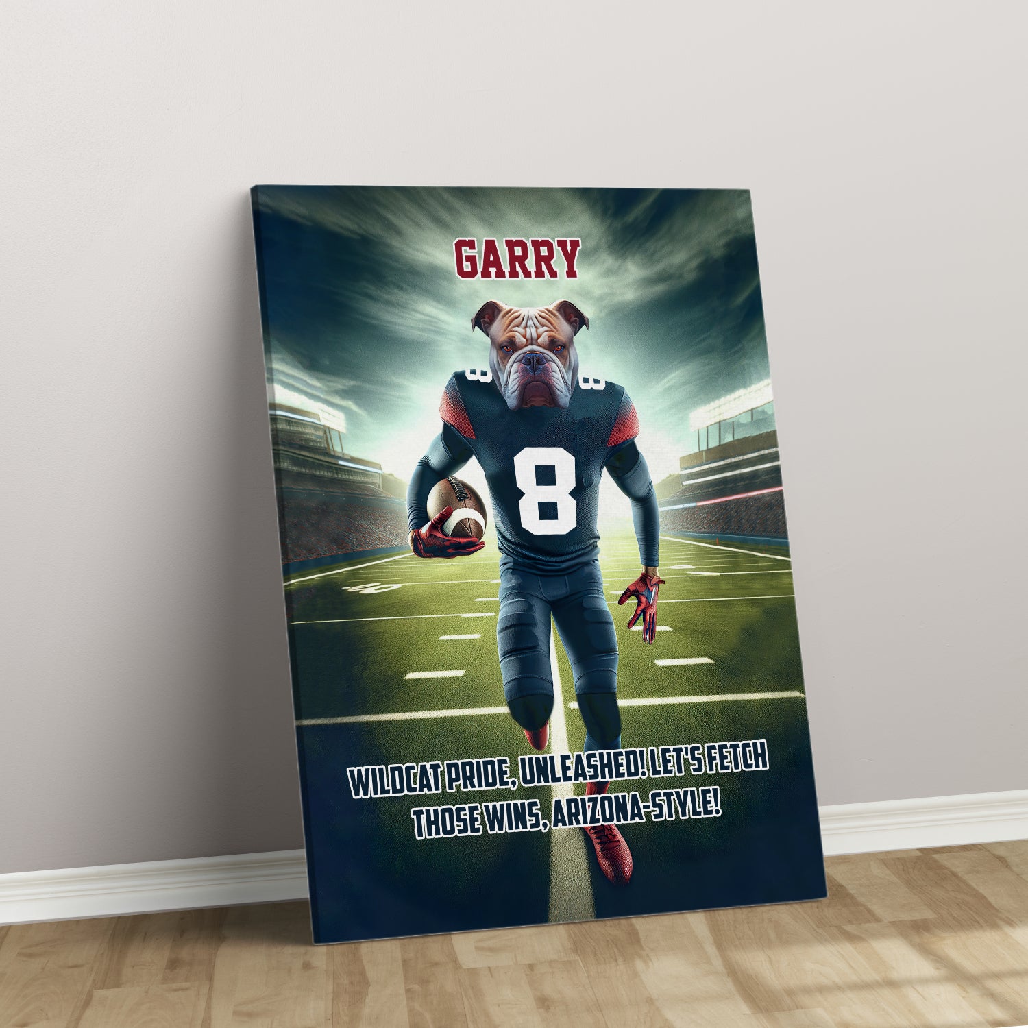 Personalized Football Pet Portrait, Arizona Football Dog Cat Portrait, Custom Pet Canvas Poster, Football Lovers’ Gift, Digital Download