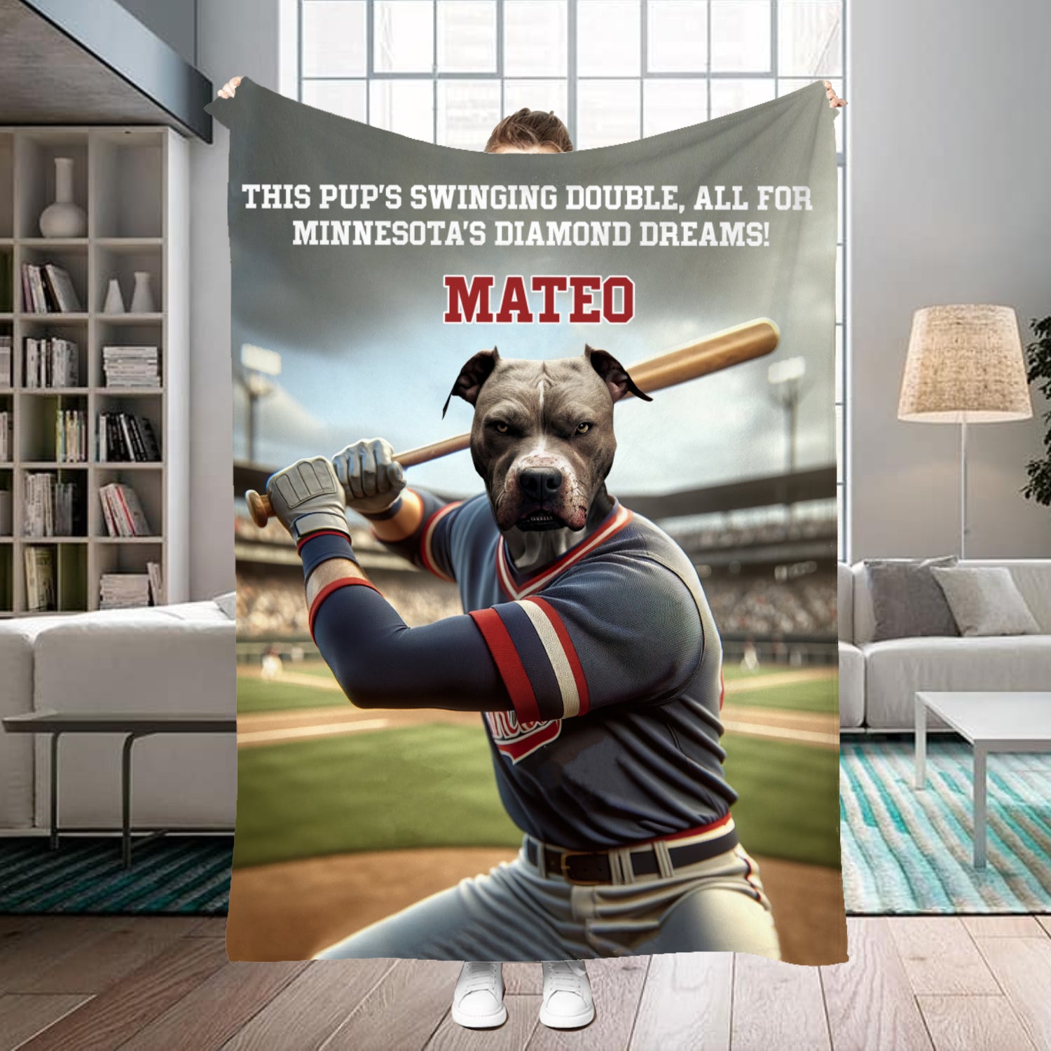 Personalized Name & Photo Baseball Pet Blanket, MLB Minnesota Twins Dog Cat Blanket, Sport Blanket, Baseball Lover Gift