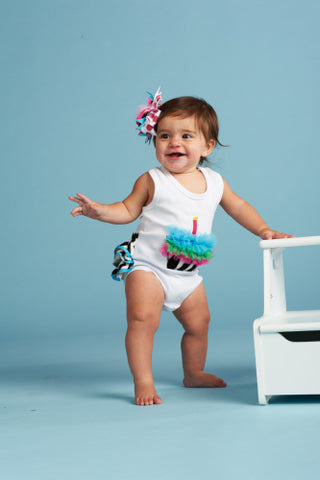 Image of Mud Pie Baby Girl Birthday Cupcake Ruffle Romper