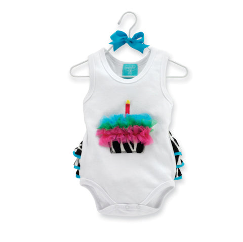 Image of Mud Pie Baby Girl Birthday Cupcake Ruffle Romper