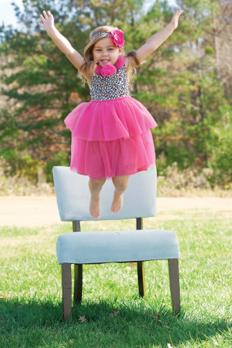 Mud Pie Little Girl Pink Leopard Rosette Dress One Piece Set