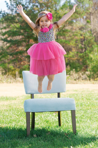 Image of Mud Pie Little Girl Pink Leopard Rosette Dress One Piece Set