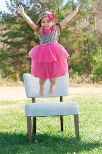 Mud Pie Little Girl Pink Leopard Rosette Dress One Piece Set