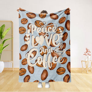 USA Printed Custom Blanket | Peace Love And Coffee Minky Sherpa Fleece Blanket, Custom Quote Blanket, Adult Big Kids Blanket, Birthday Gift Blanket, Personalized Blanket, Message Blanket