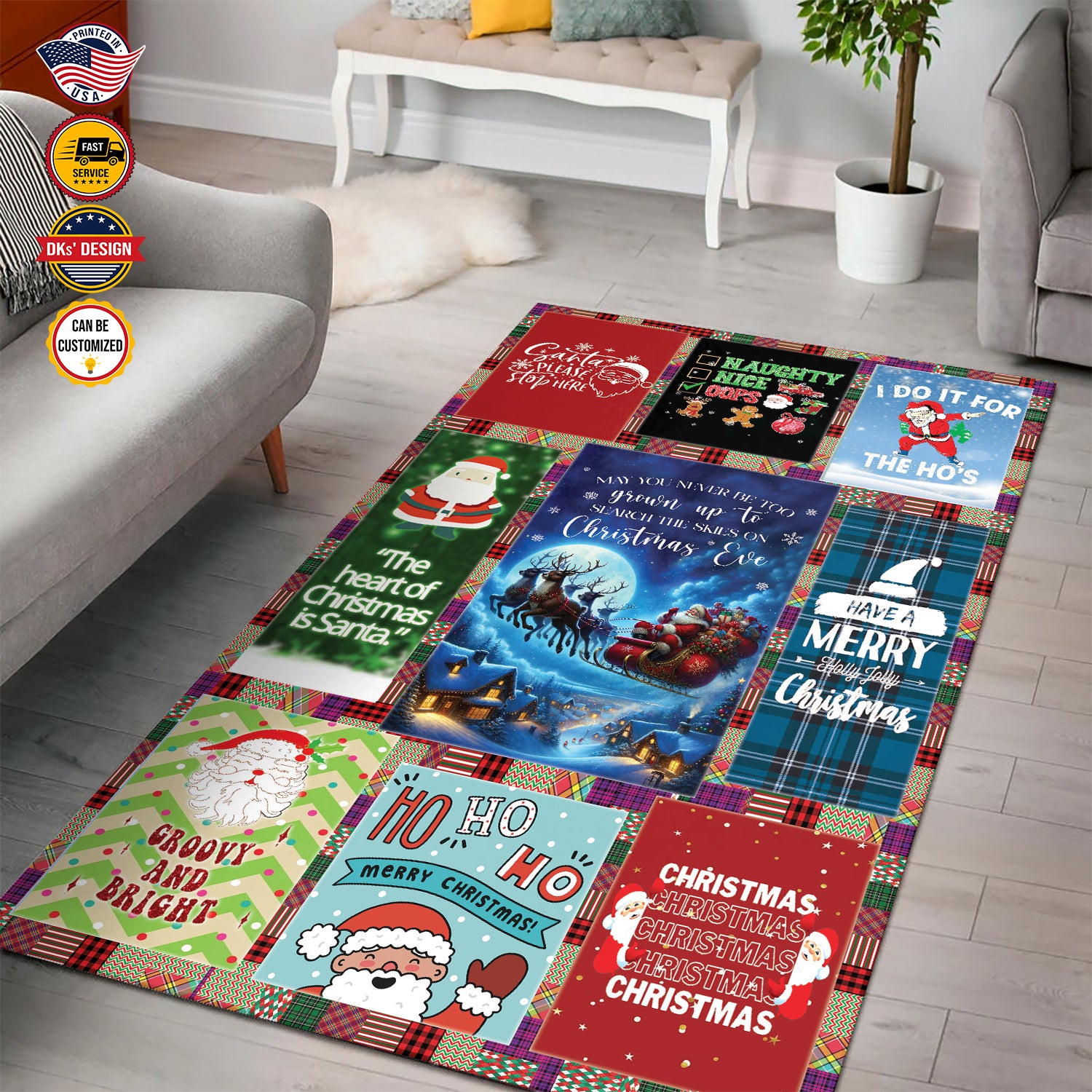 Personalized Christmas Rug, Christmas Santa Claus, Christmas Area Rug, Home Carpet, Mat, Home Decor Livingroom Family Room Rugs for Holidays