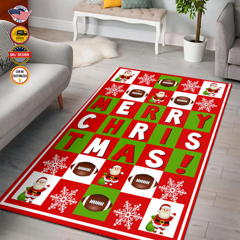 Image of Personalized Football Christmas Area Rug, Football Merry Christmas Rug, American Football Rug for Football Lovers, Rugs for Holidays