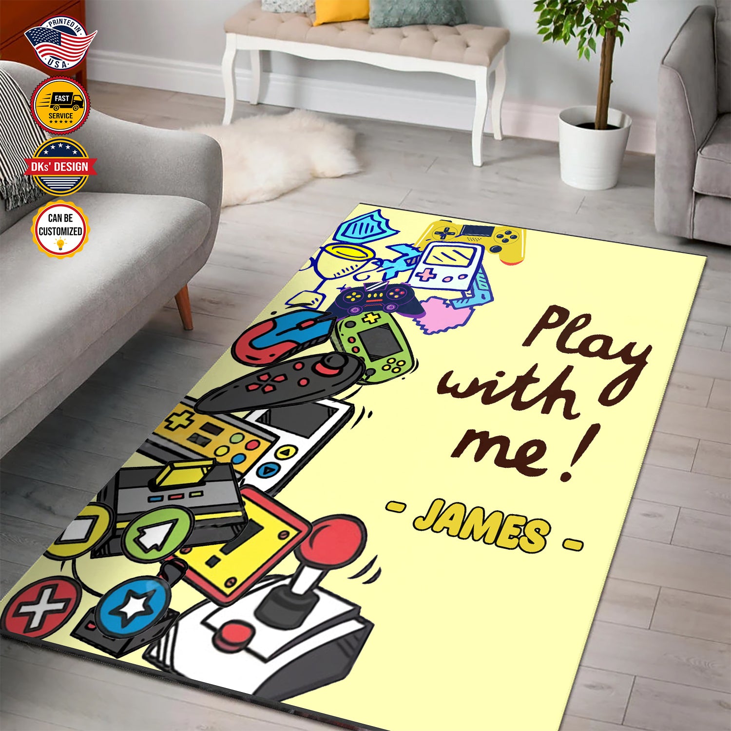Personalized Game Rug, Game Play With Me Area Rug, Game Area Rug for Gamer, Gaming Rugs Gift for Son for Boy, Room Rugs