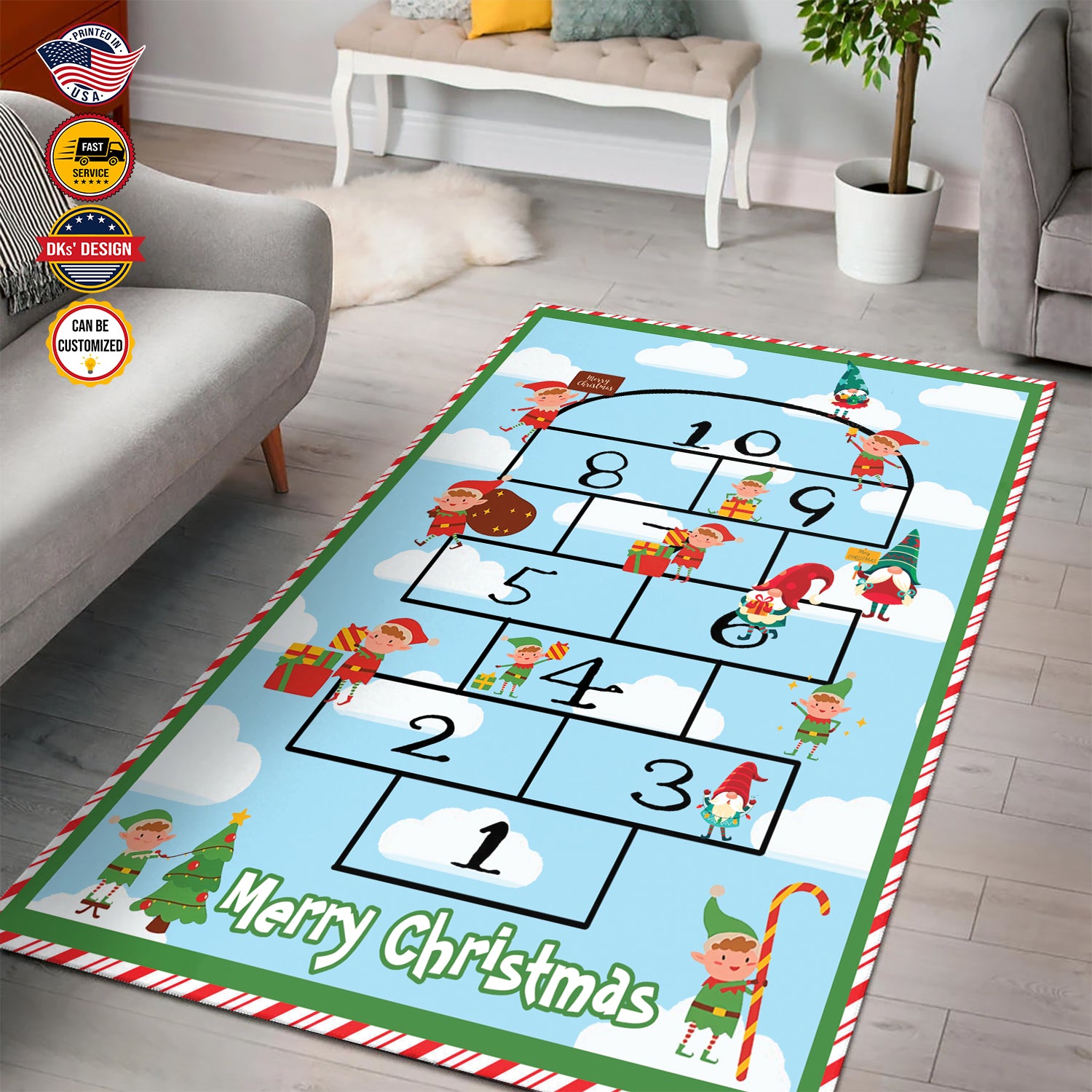 Personalized Christmas Rug, Christmas Elf Game, Christmas Area Rug, Home Carpet, Mat, Home Decor Livingroom Family Room Rugs for Holidays