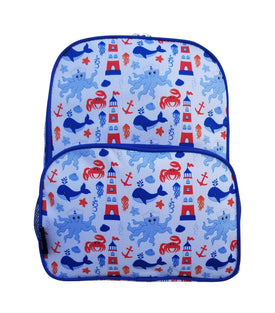 Little Planets Little Boys' All Over Print 16'' Kid School Nautical Backpack, Shark, Crab, Octopus, Light House