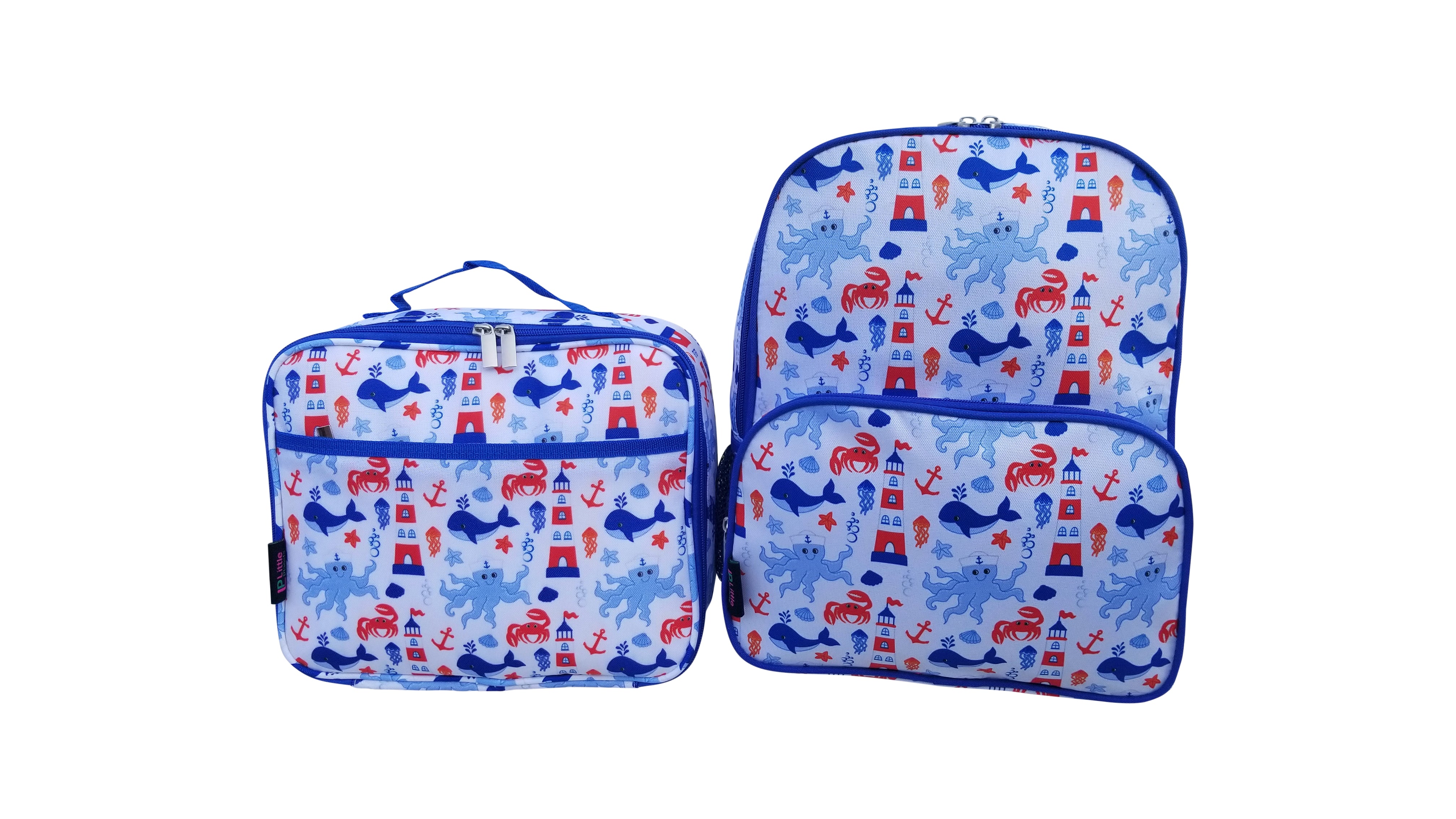 Little Planets Little Boys Girls All Over Print 16'' Kid School Nautical Backpack, Shark, Crab, Octopus, Light House
