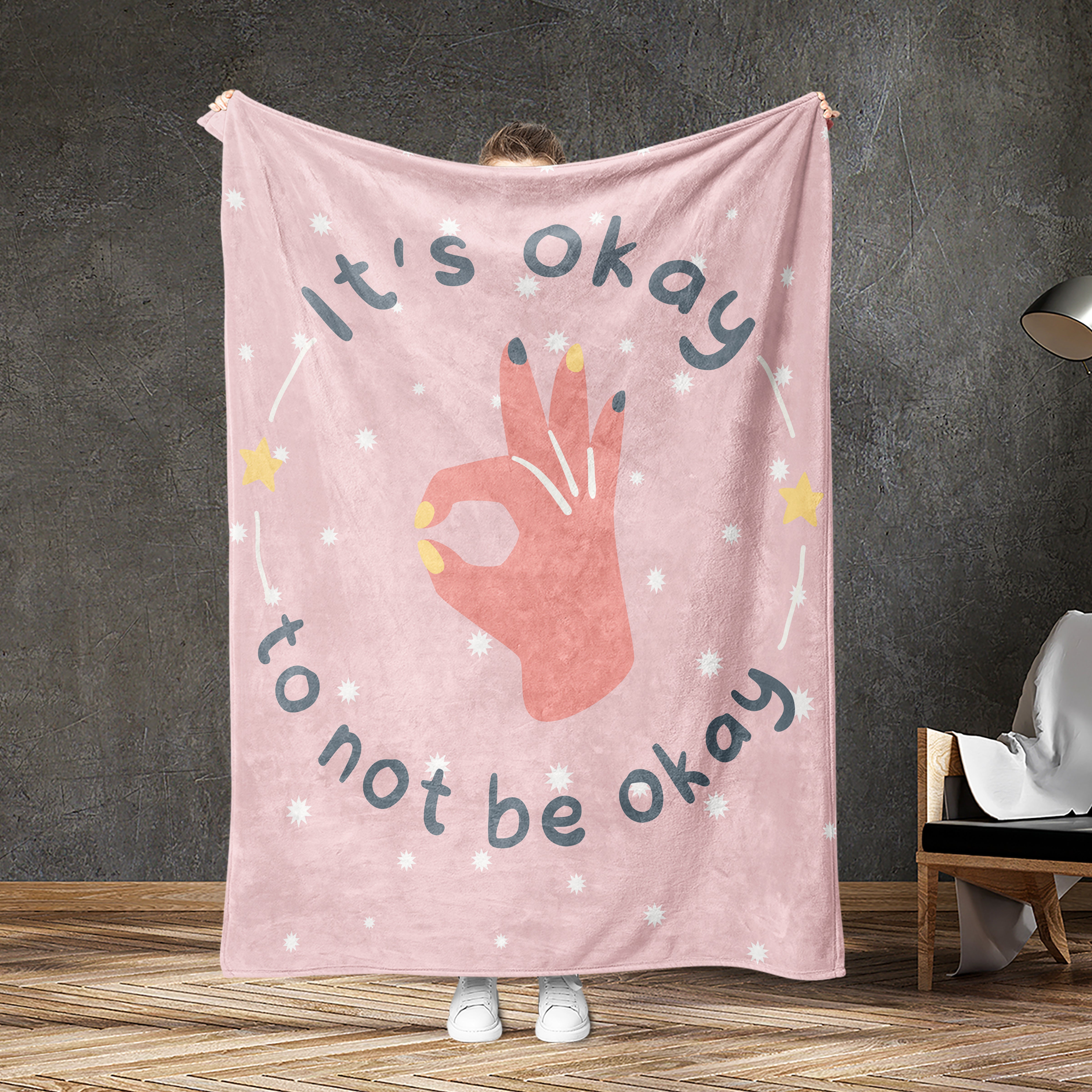 USA Printed Custom Blanket | It's Okay To Not Be Okay Minky Sherpa Fleece Blanket, Custom Quote Blanket, Adult Big Kids Blanket, Birthday Gift Blanket, Personalized Blanket, Message Blanket for Girl