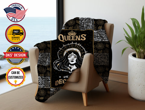 Image of USA Printed Custom Blanket, December Queen Blanket, Personalized Blanket, December Girl Blanket, December Birthday Blanket, Black Queen Blanket for Girl, Sherpa Blanket, Fleece Blanket