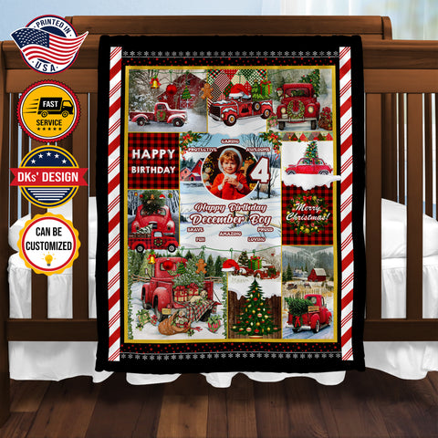 Image of USA Printed Custom Blanket, 7th Birthday Christmas Blanket, Personalized Blanket, Christmas Boy Blanket, Baby Christmas Blanket, Toddler Xmas Gift, 7th For Boy Sherpa Blanket, Fleece Blanket